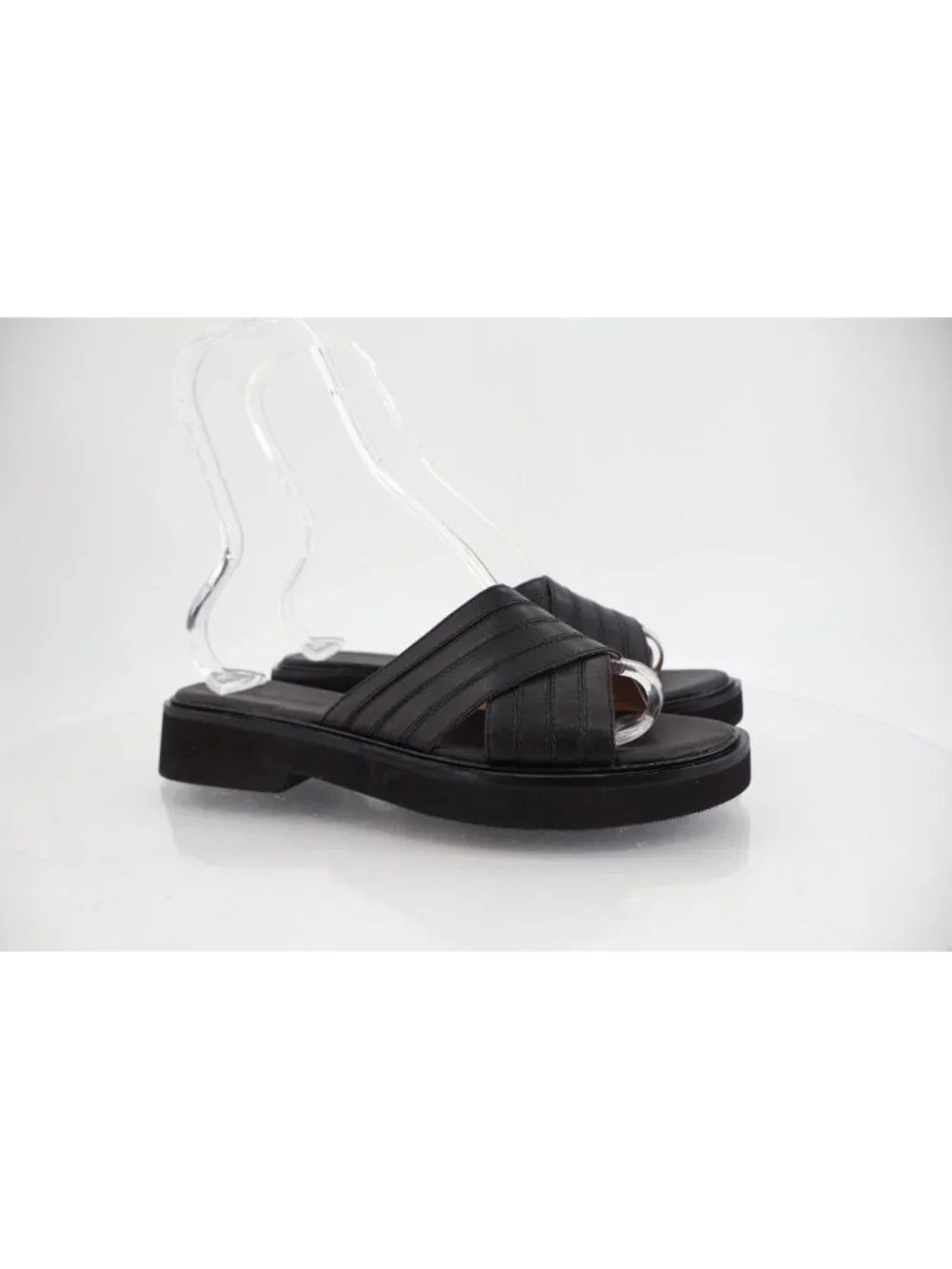 Madewell Women's The Alina Sandal Size 9.5 Strappy Slide Black Platform Leather